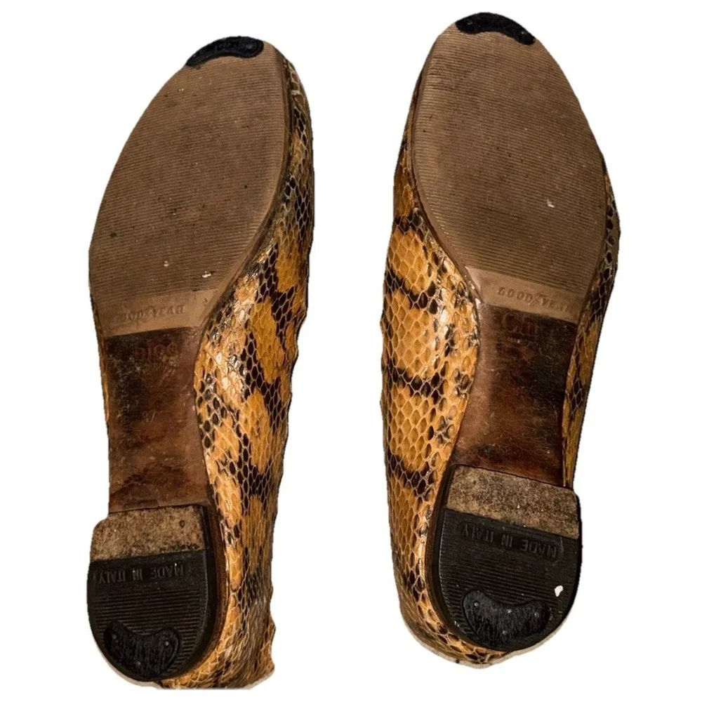 Chloe‎ Lauren Ballet Flats Brown Snakeskin Scalloped Womens Shoe Size EU 37 US 7
